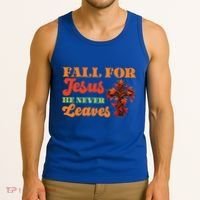 Fall For Jesus He Never Leaves Autumn Christian Faith Gift Tank Top thumb 3