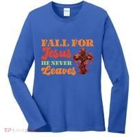 Fall For Jesus He Never Leaves Autumn Christian Faith Gift Women's Long Sleeve Shirt thumb 0