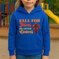 Fall For Jesus He Never Leaves Autumn Christian Faith Gift Kids Hoodie thumb 3