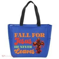 Fall For Jesus He Never Leaves Autumn Christian Faith Gift Tote Bag thumb 0