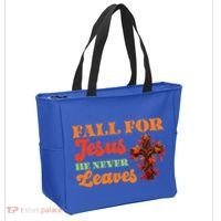 Fall For Jesus He Never Leaves Autumn Christian Faith Gift Tote Bag thumb 2