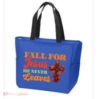 Fall For Jesus He Never Leaves Autumn Christian Faith Gift Tote Bag thumb 3