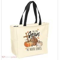 Fall for Jesus He Never Leaves Christian Thanksgiving Dinner Tote Bag thumb 2