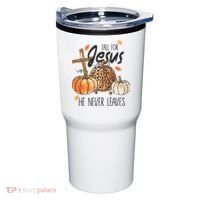 Fall for Jesus He Never Leaves Christian Thanksgiving Dinner Tumbler thumb 0