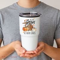 Fall for Jesus He Never Leaves Christian Thanksgiving Dinner Tumbler thumb 2