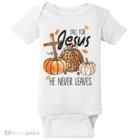 Fall for Jesus He Never Leaves Christian Thanksgiving Dinner Baby Bodysuit thumb 0