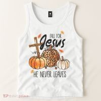 Fall for Jesus He Never Leaves Christian Thanksgiving Dinner Tank Top thumb 2