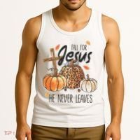 Fall for Jesus He Never Leaves Christian Thanksgiving Dinner Tank Top thumb 3