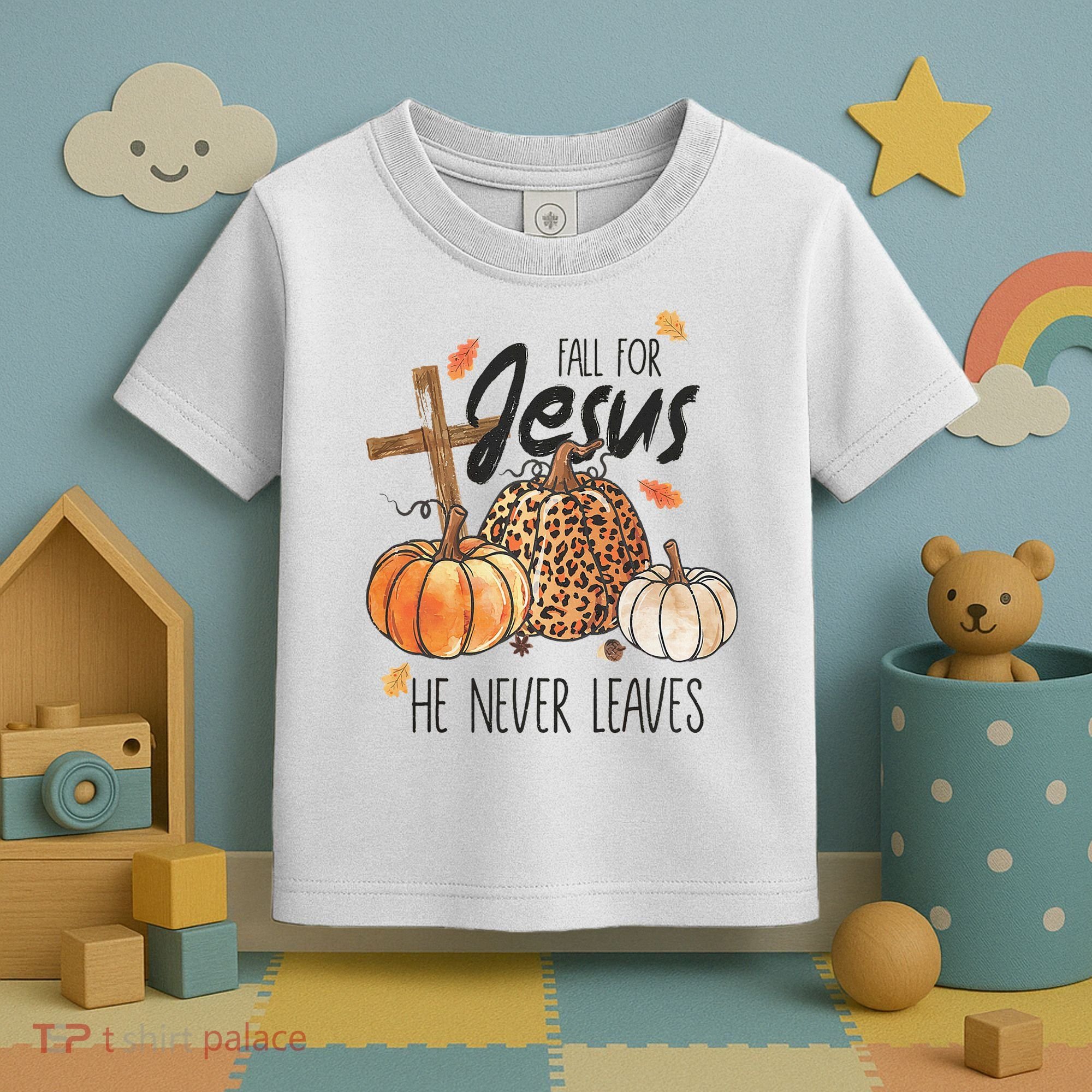 Fall for Jesus He Never Leaves Christian Thanksgiving Dinner Toddler T-Shirt