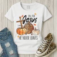 Fall for Jesus He Never Leaves Christian Thanksgiving Dinner Women's T-Shirt thumb 3
