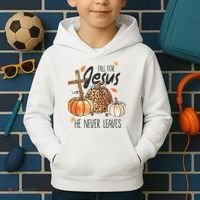 Fall for Jesus He Never Leaves Christian Thanksgiving Dinner Kids Hoodie thumb 2