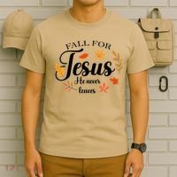 Fall For Jesus He Never Leaves Christianity T-Shirt thumb 6