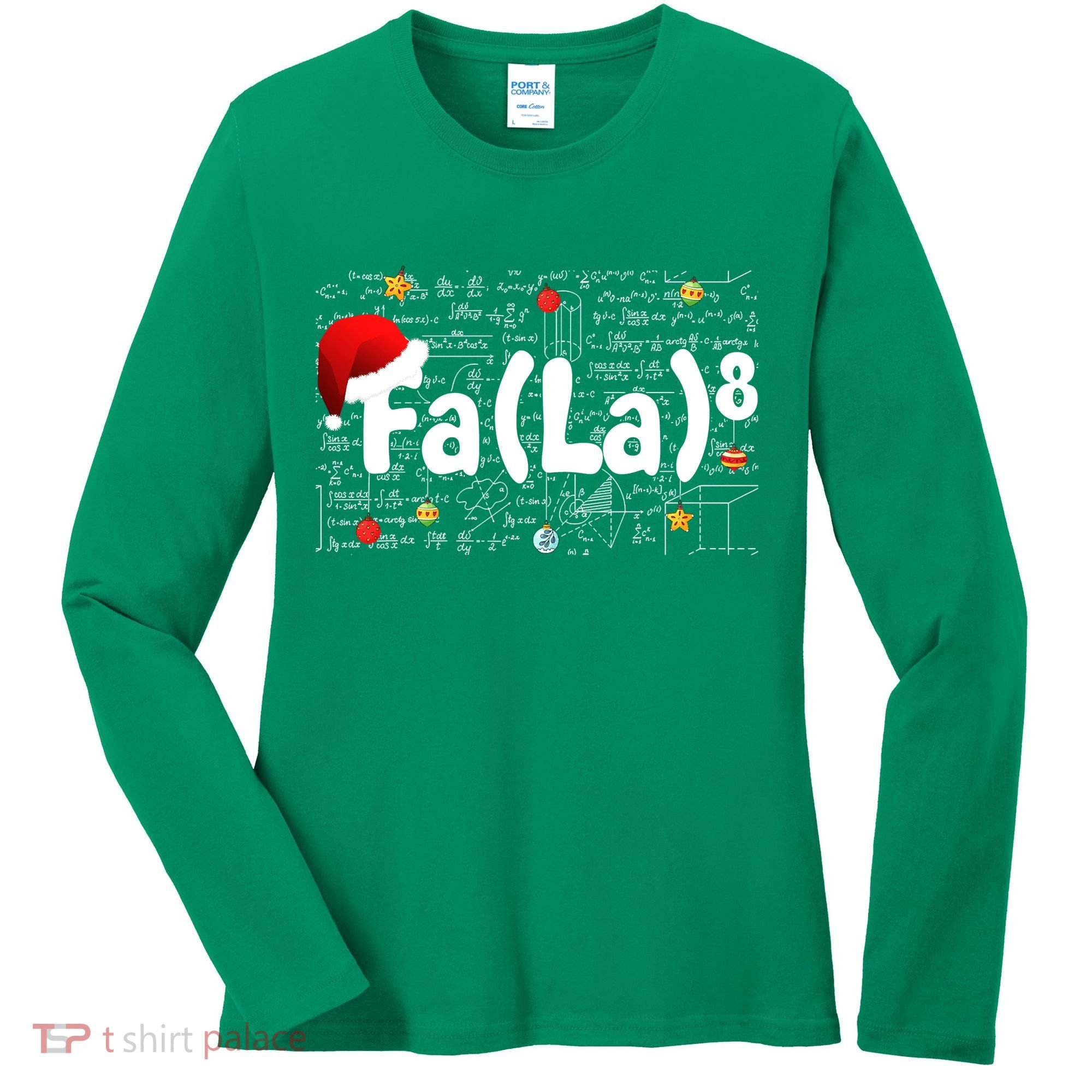 Funny Fa La 8 Merry Xmas Song Math Teacher Santa Hat Women's Long Sleeve Shirt