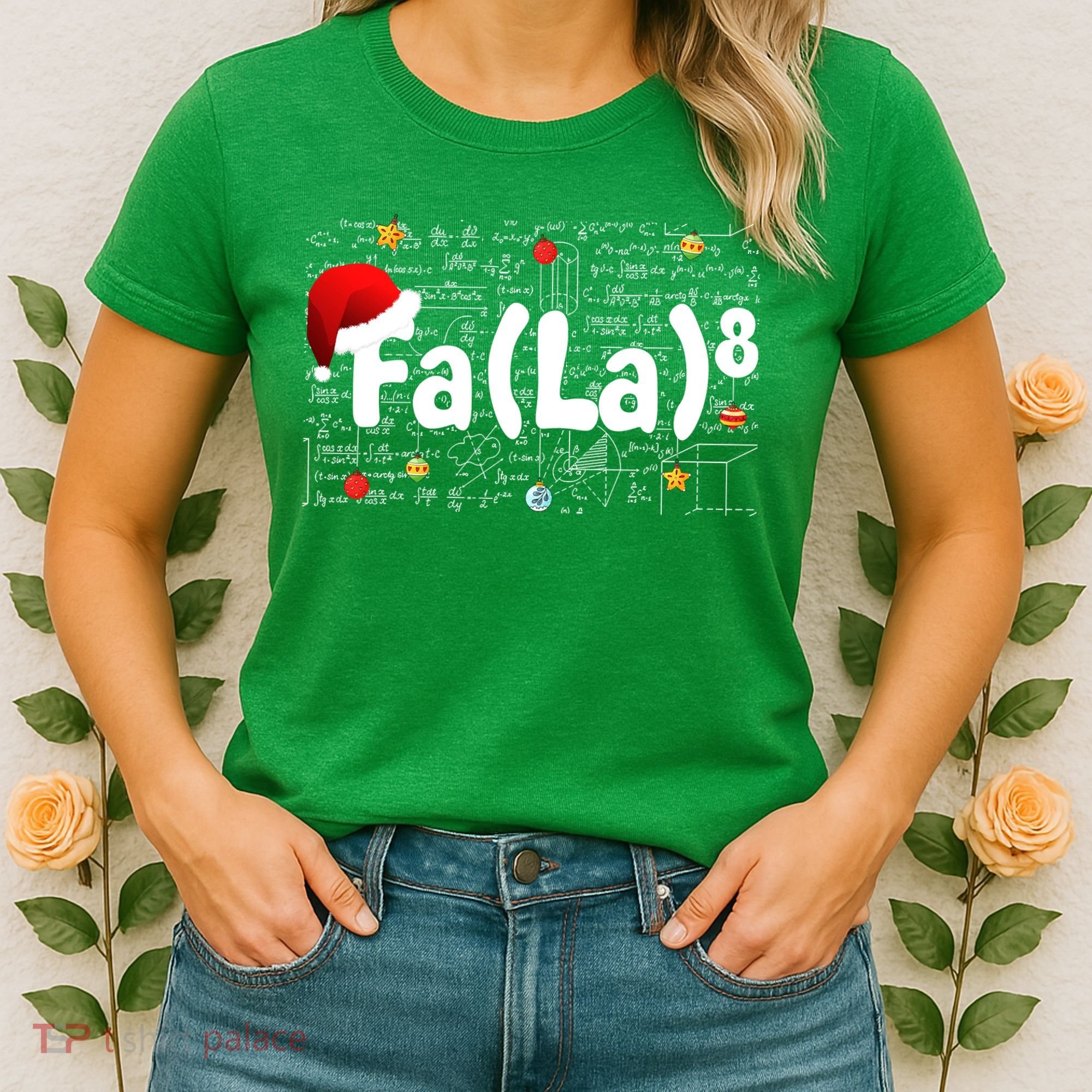 Funny Fa La 8 Merry Xmas Song Math Teacher Santa Hat Women's T-Shirt