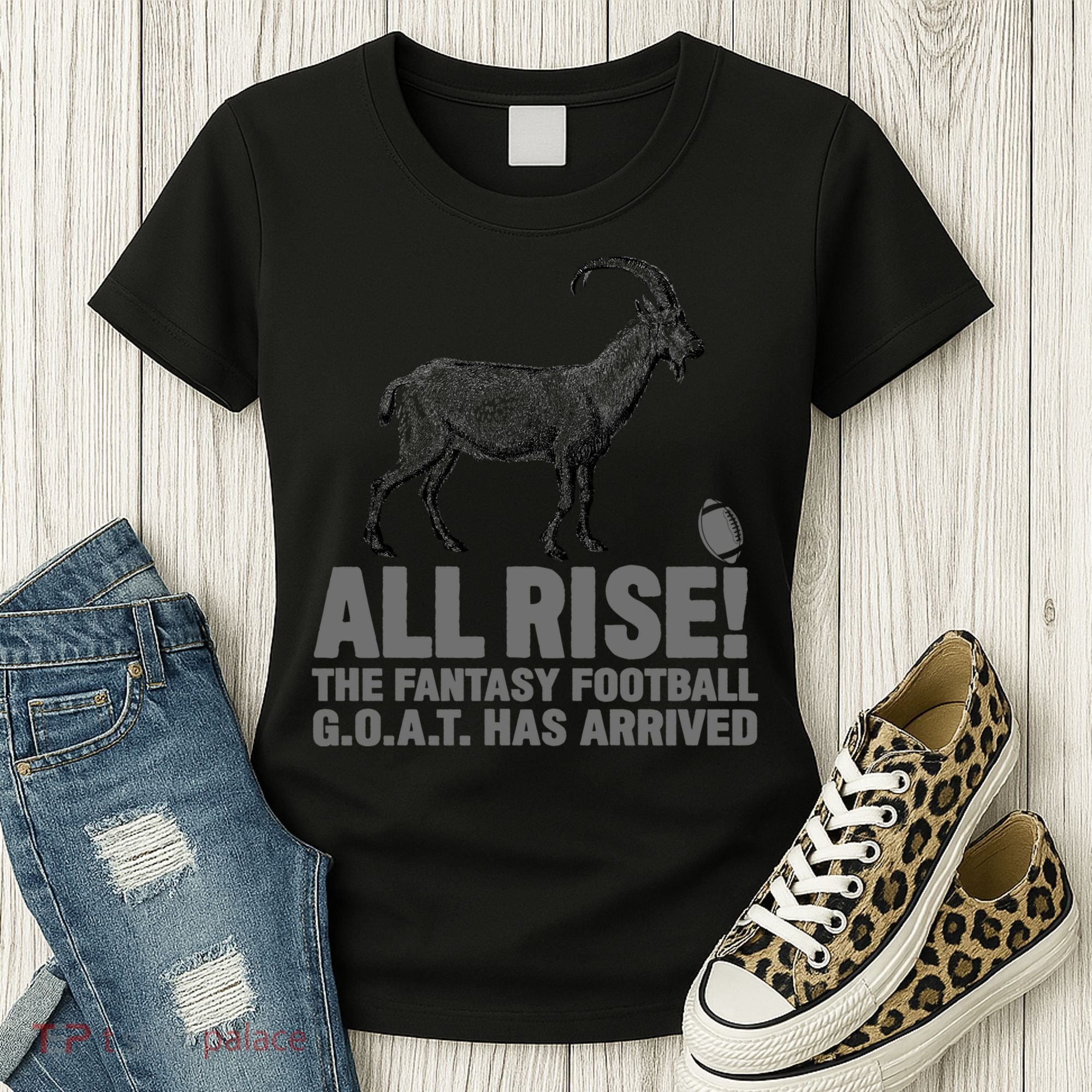 Fantasy Football League Funny Draft All Rise GOAT Champion  Women's T-Shirt