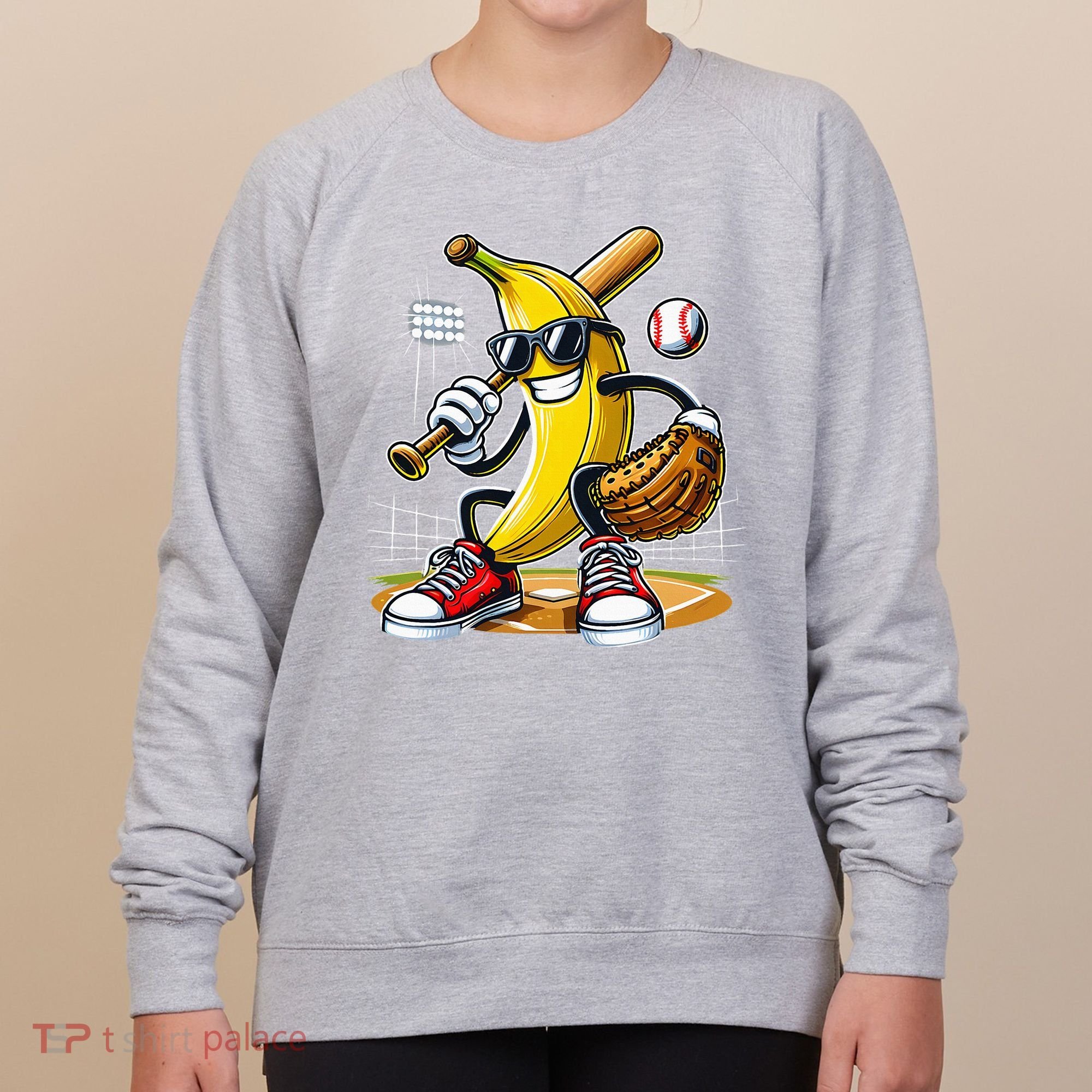 Funny Fruit Lover Banana Playing Baseball Women's Sweatshirt
