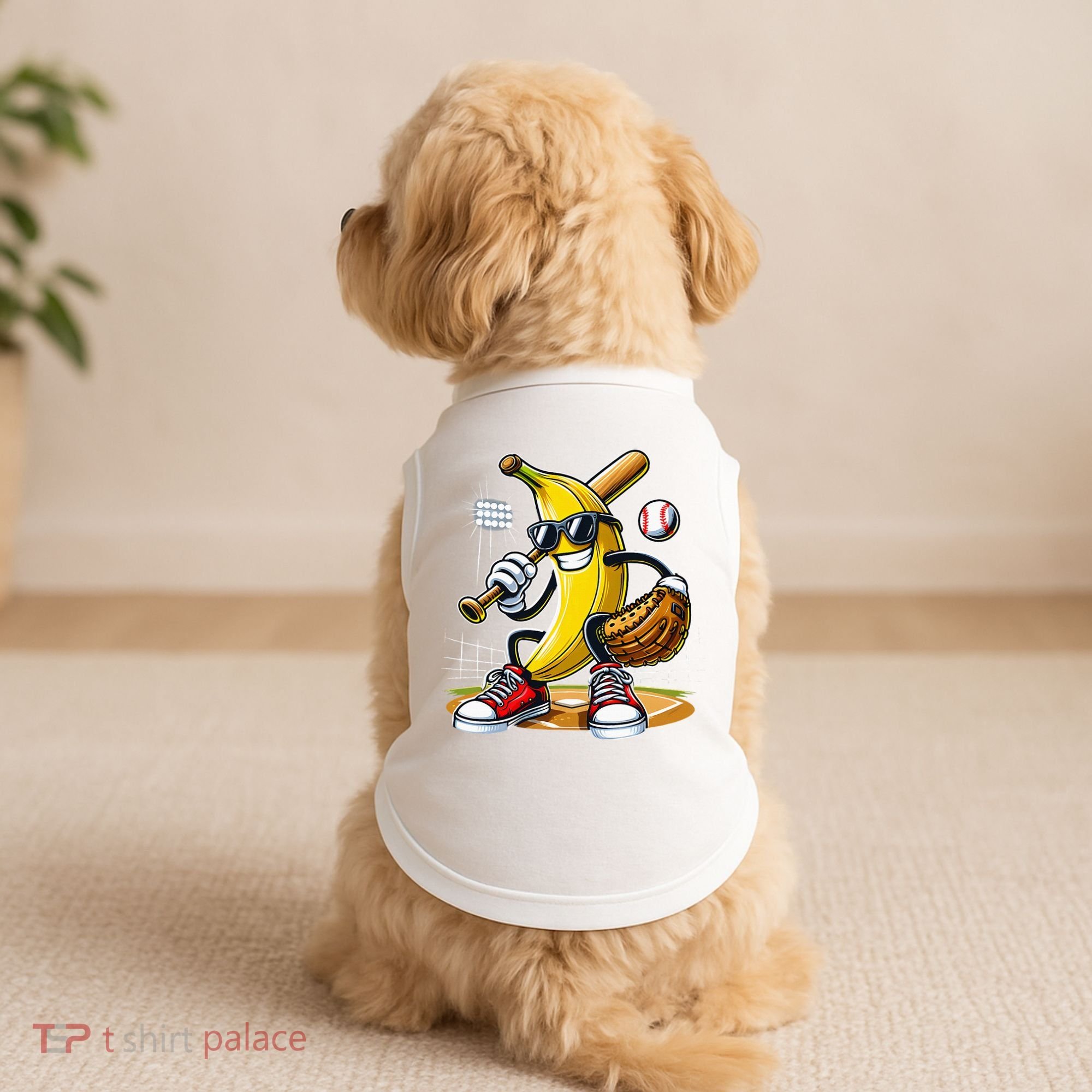 Funny Fruit Lover Banana Playing Baseball Doggie Tank