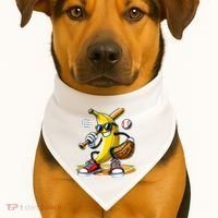 Funny Fruit Lover Banana Playing Baseball USA-Made Doggie Bandana thumb 1
