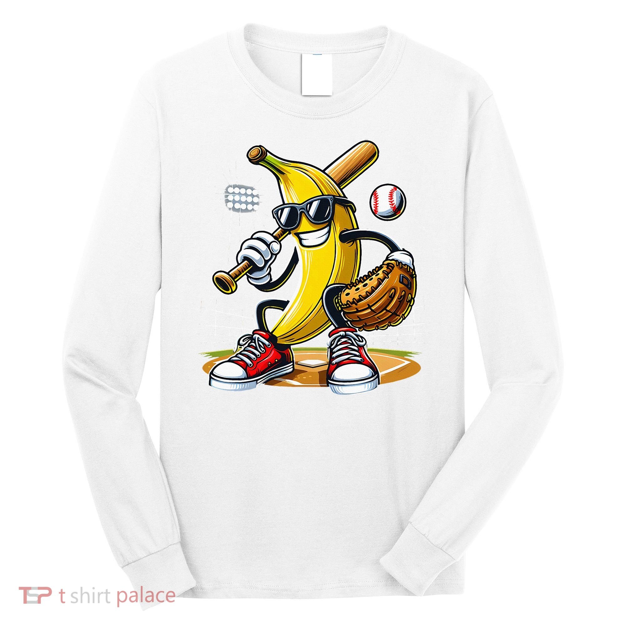 Funny Fruit Lover Banana Playing Baseball Long Sleeve Shirt