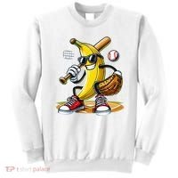 Funny Fruit Lover Banana Playing Baseball Sweatshirt thumb 0