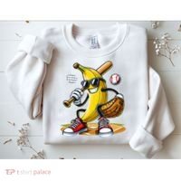 Funny Fruit Lover Banana Playing Baseball Sweatshirt thumb 2