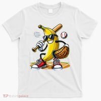 Funny Fruit Lover Banana Playing Baseball T-Shirt thumb 0