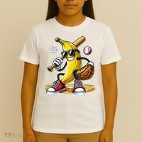 Funny Fruit Lover Banana Playing Baseball T-Shirt thumb 4