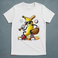 Funny Fruit Lover Banana Playing Baseball T-Shirt thumb 5