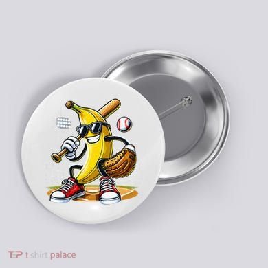 Funny Fruit Lover Banana Playing Baseball Button