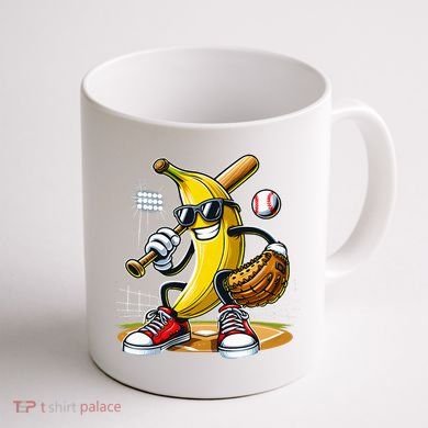 Funny Fruit Lover Banana Playing Baseball Coffee Mug back