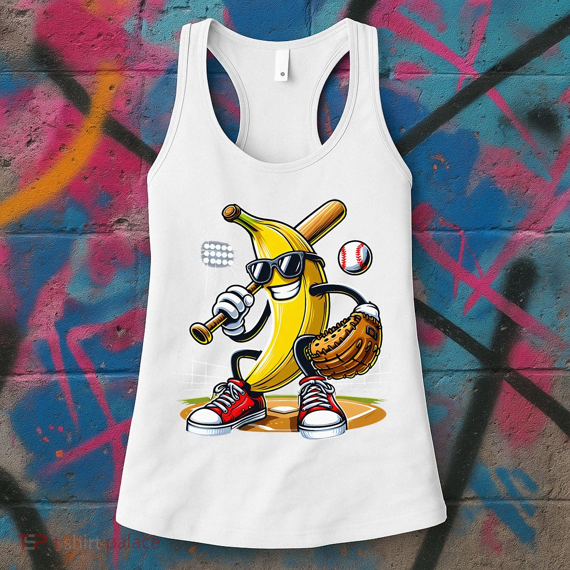 Funny Fruit Lover Banana Playing Baseball Women's Tank Top