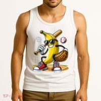 Funny Fruit Lover Banana Playing Baseball Tank Top thumb 3