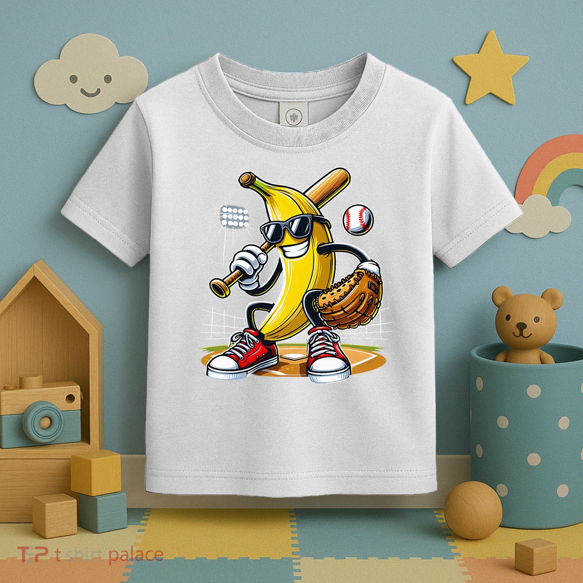 Funny Fruit Lover Banana Playing Baseball Toddler T-Shirt