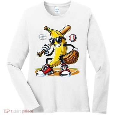 Funny Fruit Lover Banana Playing Baseball Women's Long Sleeve Shirt