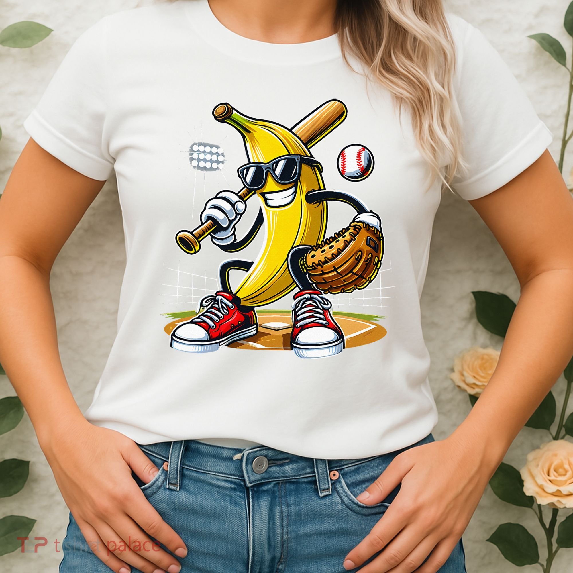 Funny Fruit Lover Banana Playing Baseball Women's T-Shirt