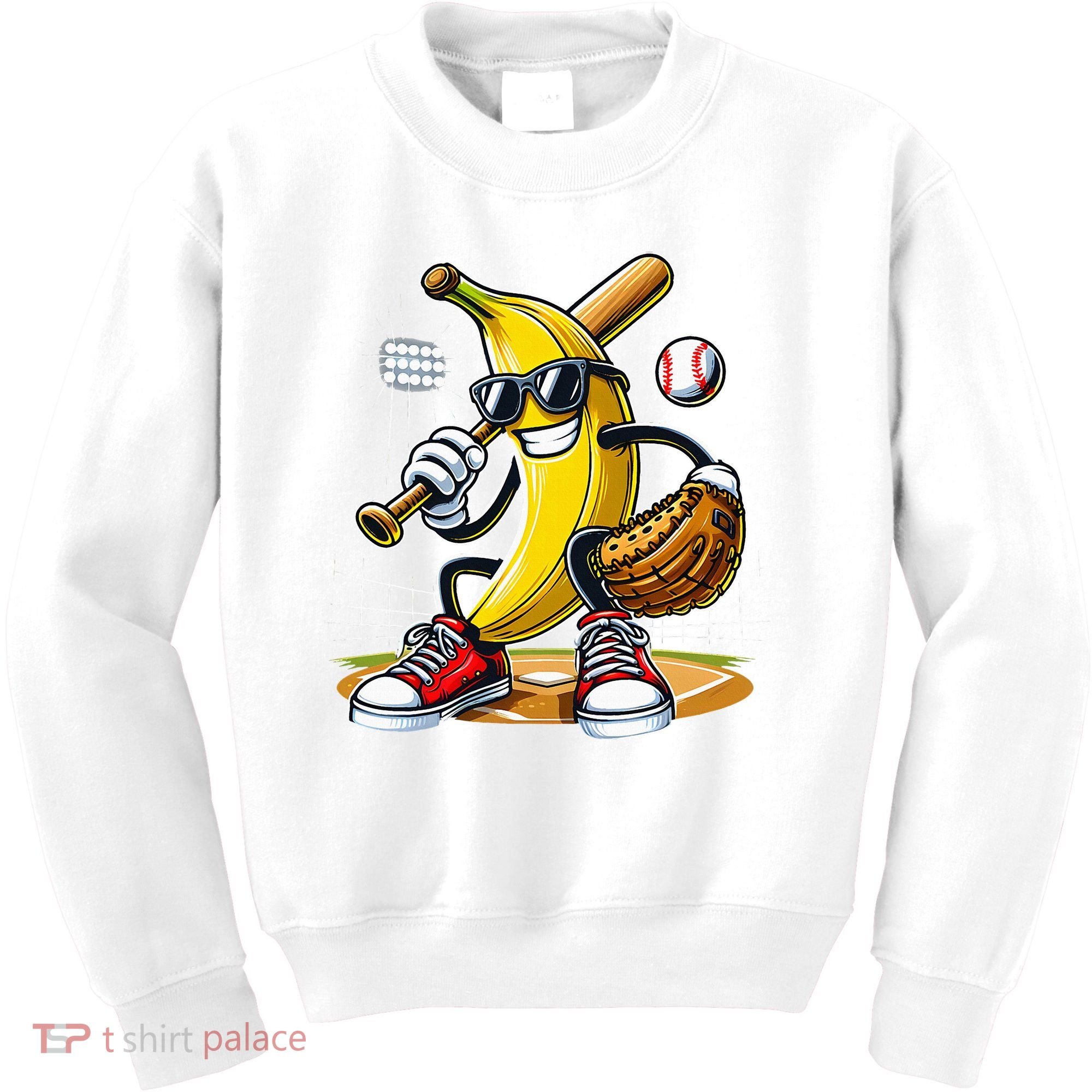 Funny Fruit Lover Banana Playing Baseball Kids Sweatshirt