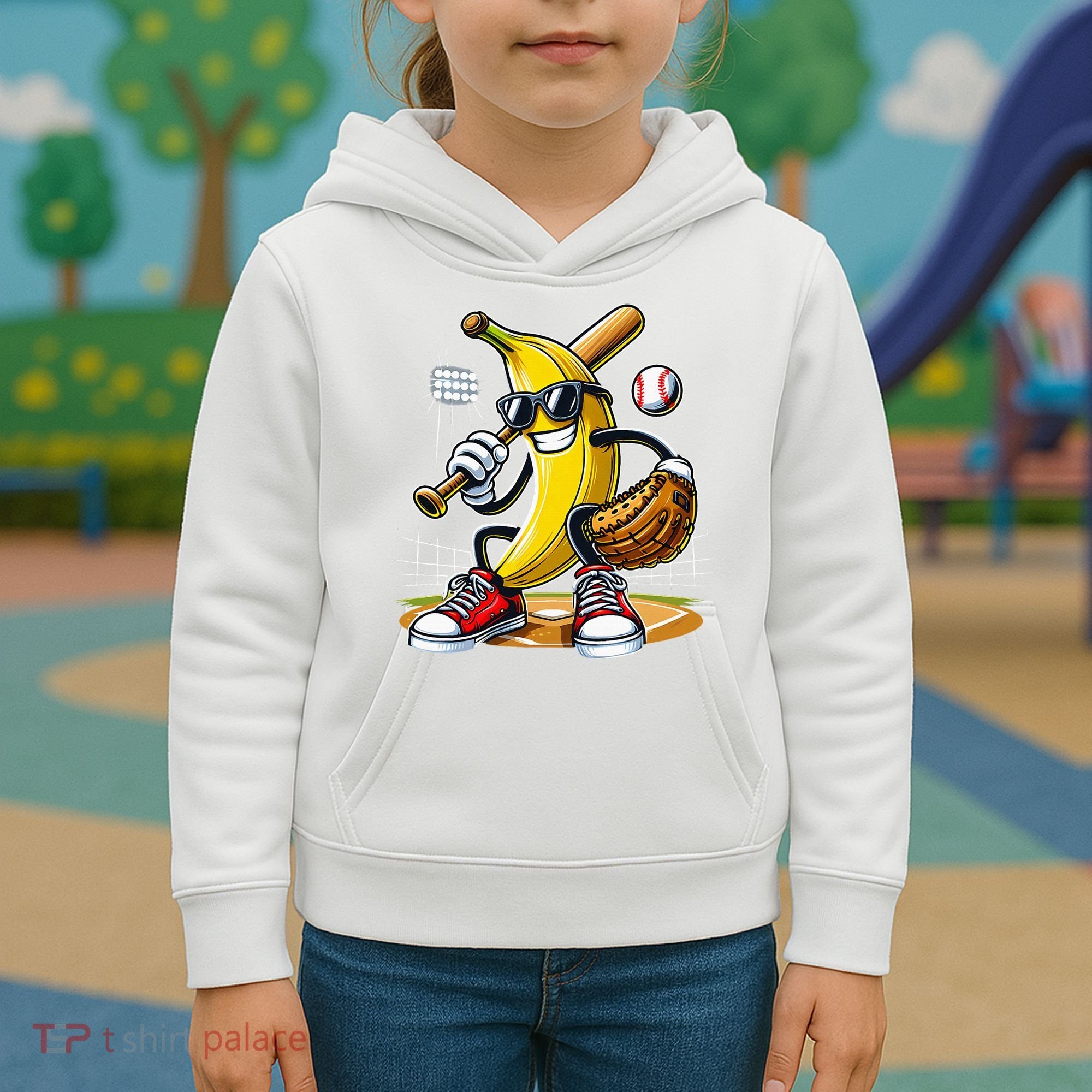 Funny Fruit Lover Banana Playing Baseball Kids Hoodie