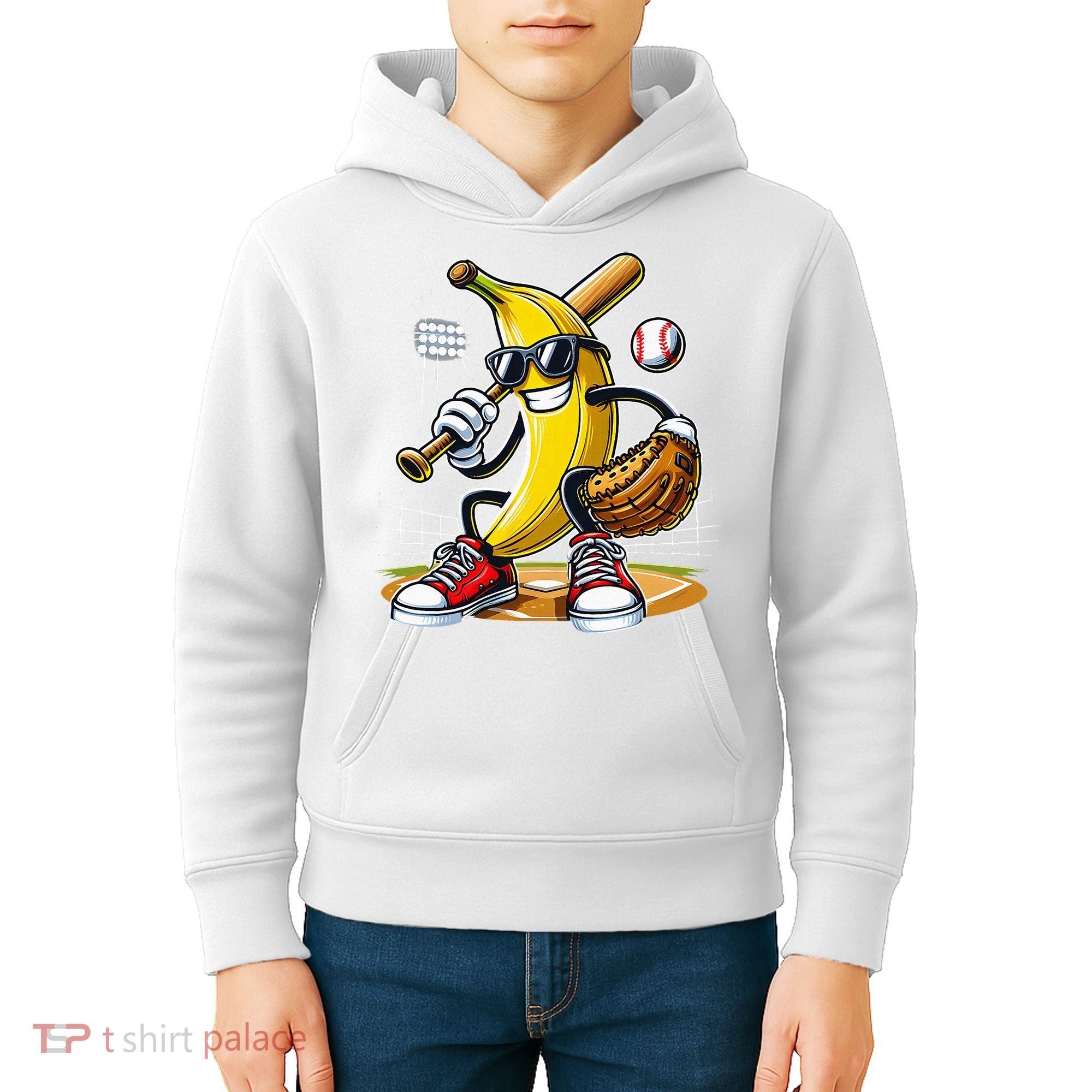 Funny Fruit Lover Banana Playing Baseball Kids Hoodie