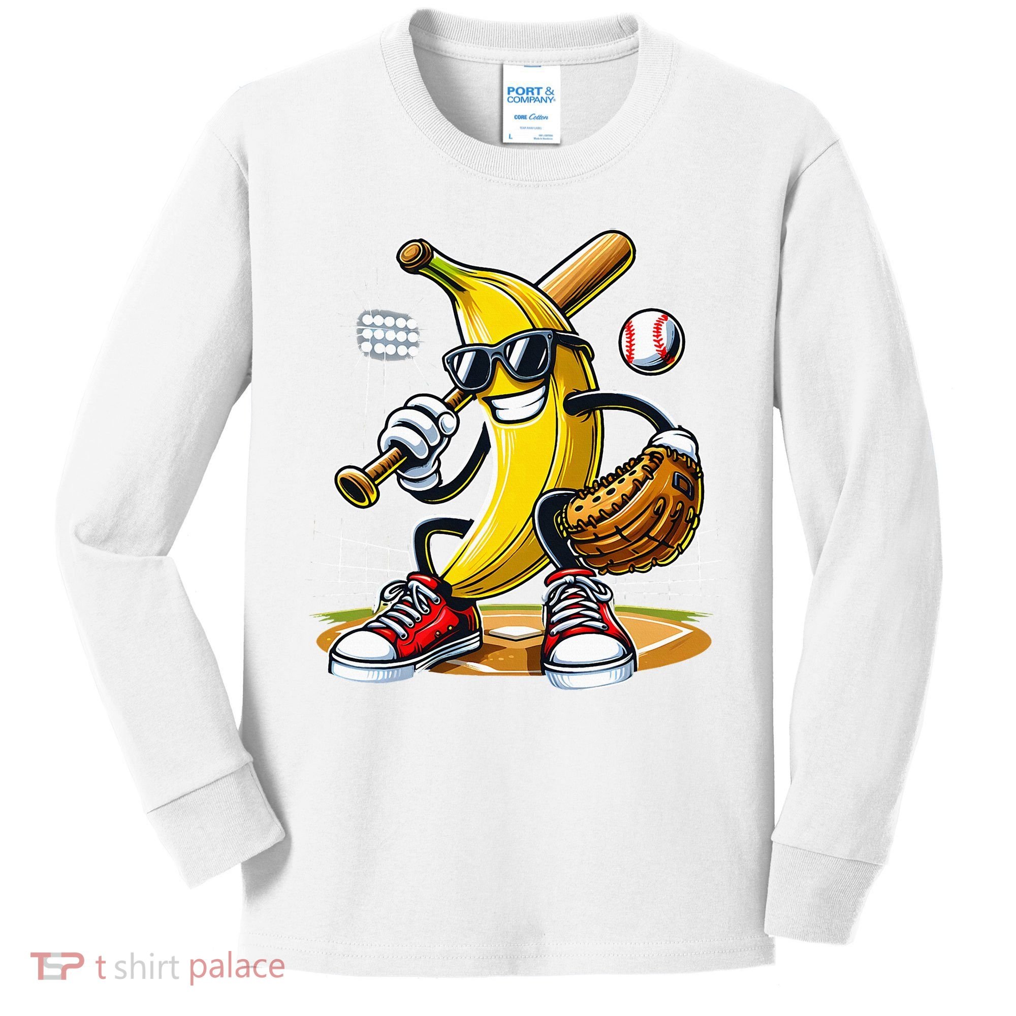Funny Fruit Lover Banana Playing Baseball Kids Long Sleeve Shirt