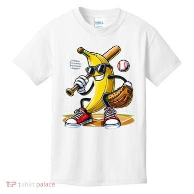 Funny Fruit Lover Banana Playing Baseball Kids T-Shirt