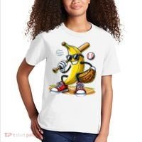 Funny Fruit Lover Banana Playing Baseball Kids T-Shirt thumb 2