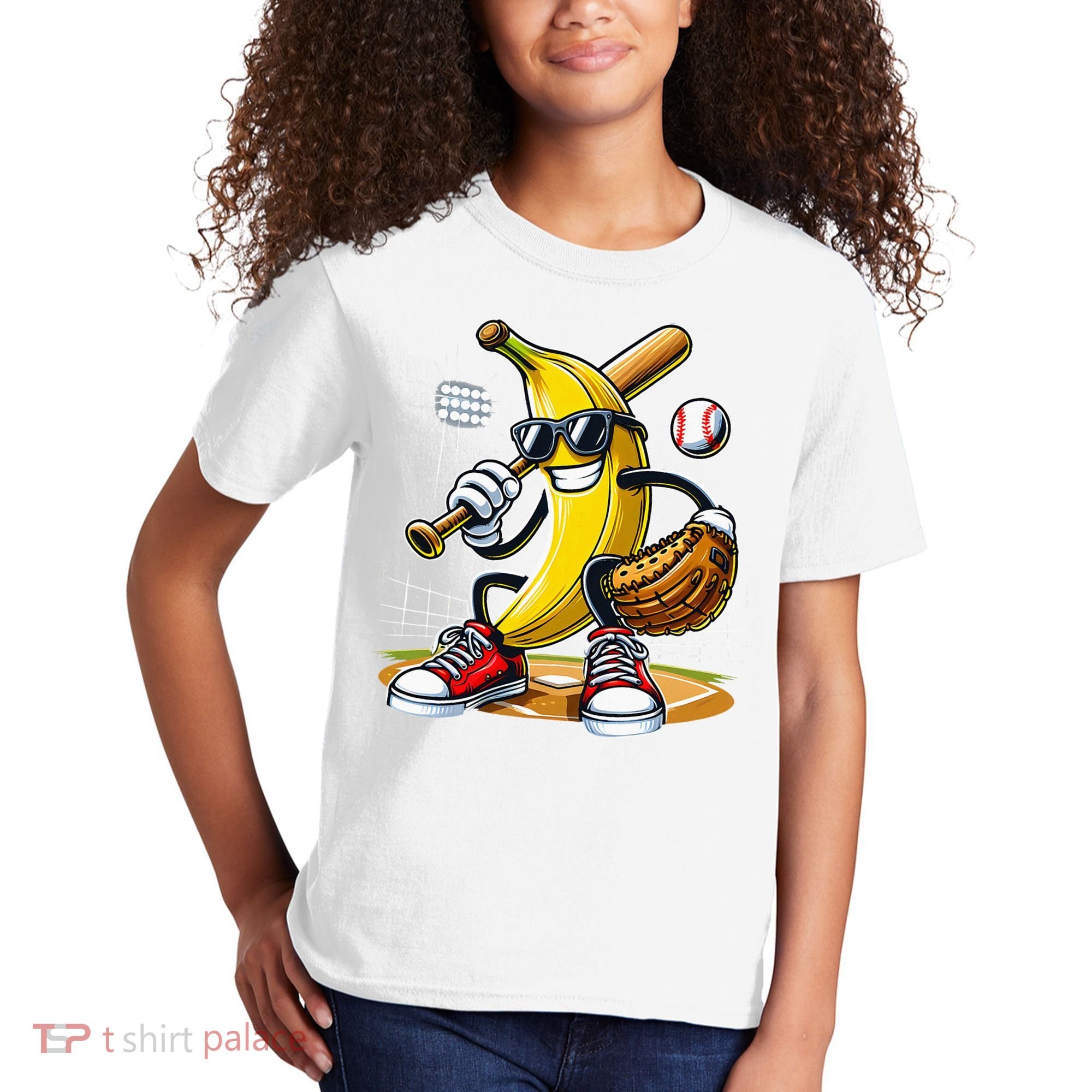 Funny Fruit Lover Banana Playing Baseball Kids T-Shirt