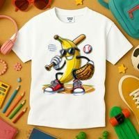 Funny Fruit Lover Banana Playing Baseball Kids T-Shirt thumb 3