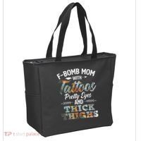 Funny FBomb Mom With Tattoos Pretty Eyes And Thick Thighs Tote Bag thumb 2