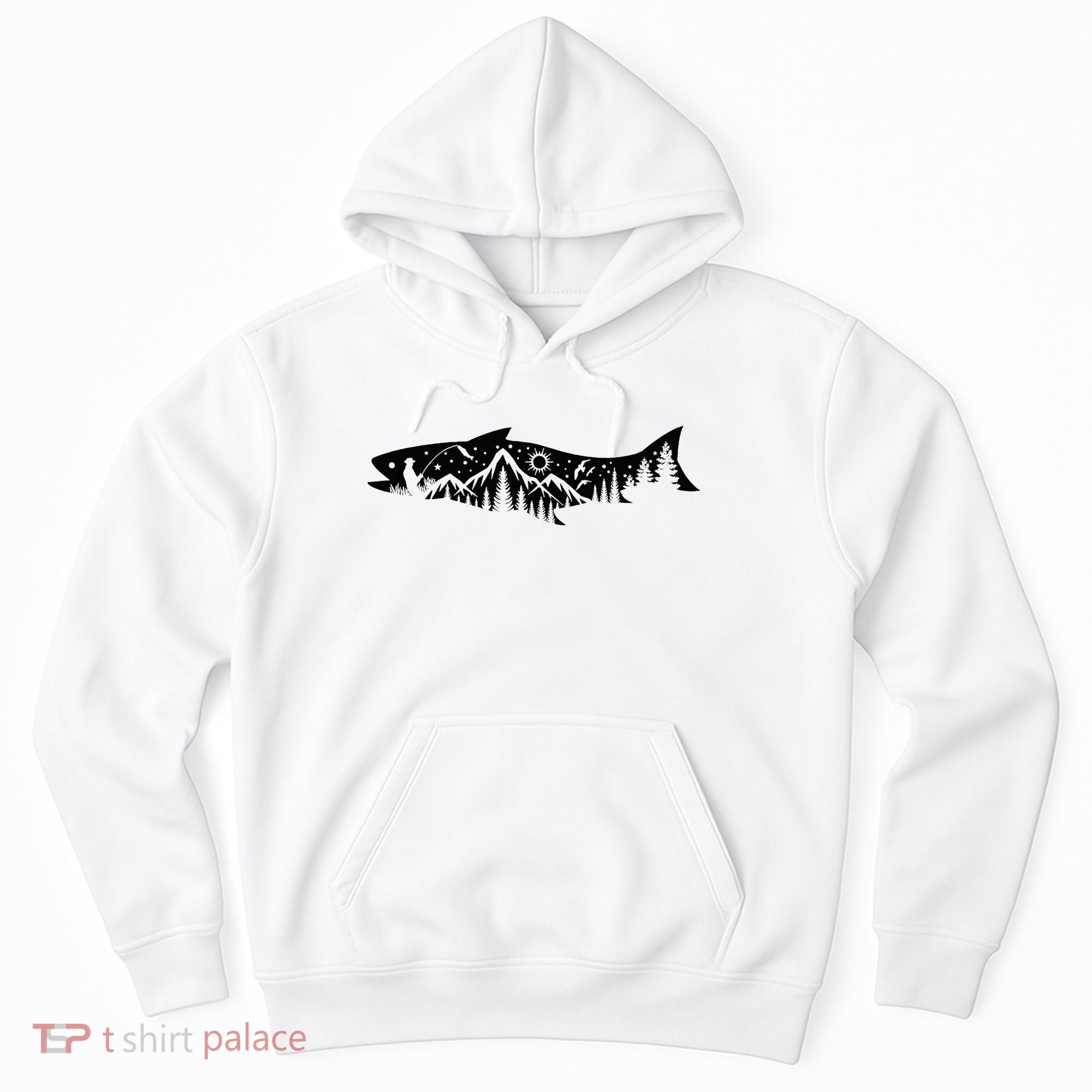 Fishing Forest Mountain Silhouette Outdoor Adventure Fishing Hoodie
