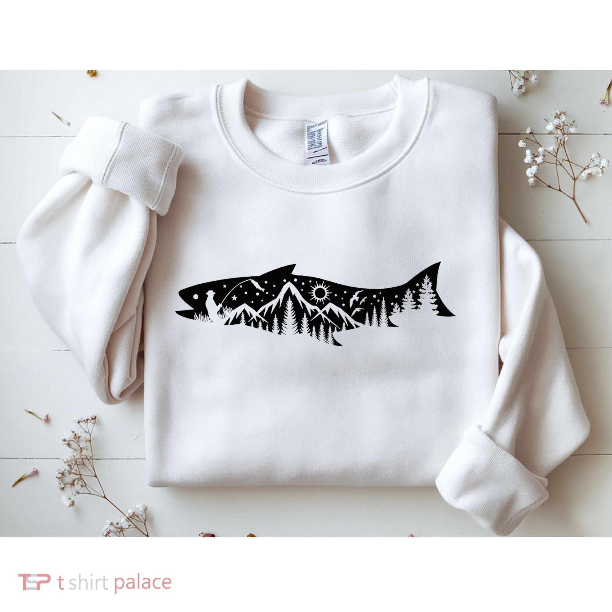 Fishing Forest Mountain Silhouette Outdoor Adventure Fishing Sweatshirt