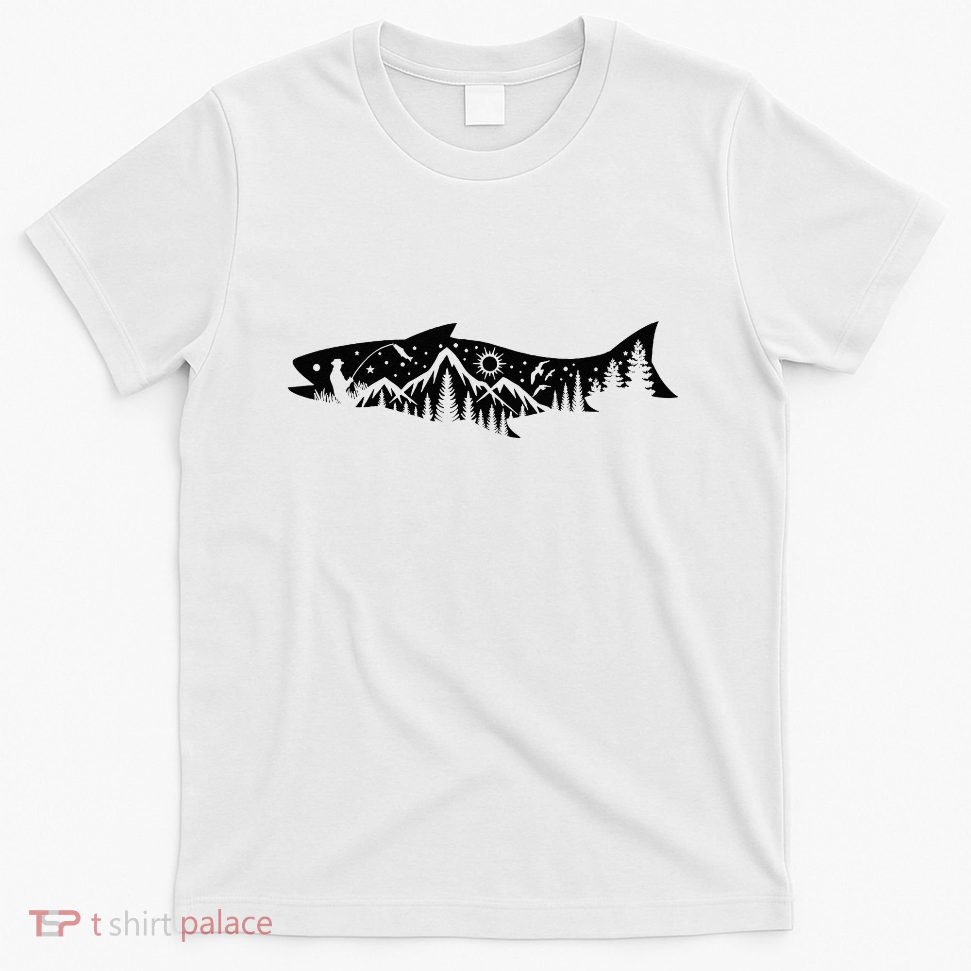 Fishing Forest Mountain Silhouette Outdoor Adventure Fishing T-Shirt