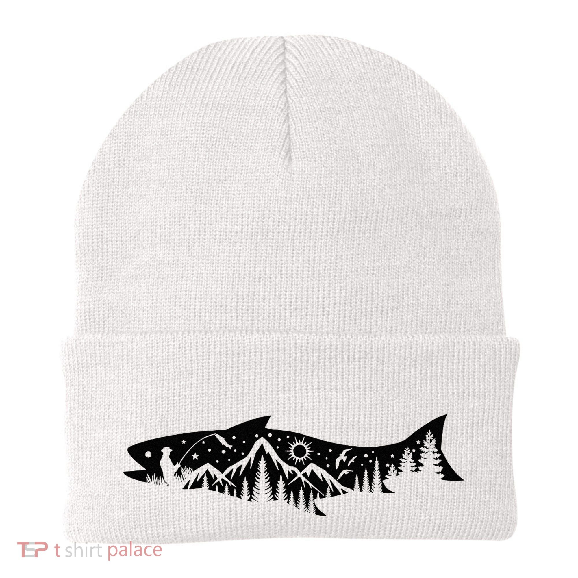 Fishing Forest Mountain Silhouette Outdoor Adventure Fishing Beanie