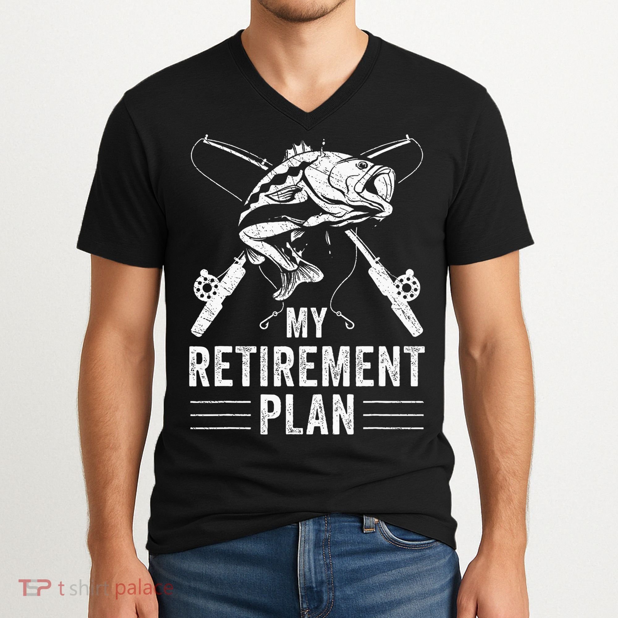 Funny Fishing My Retirement Plan Fishing V-Neck T-Shirt