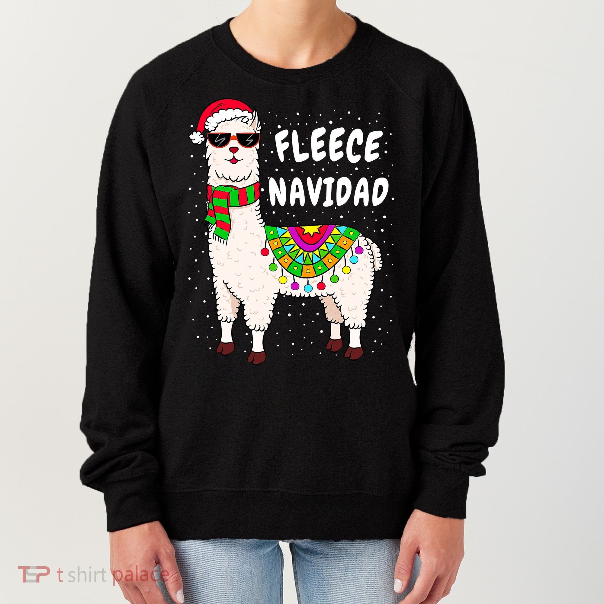 Fleece Feliz Navidad Llama Christmas Cute Xmas Gift Women's Sweatshirt